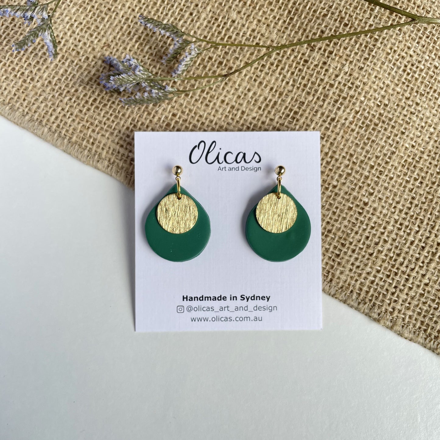 Coco Ball Stud Dangles in Forest Green