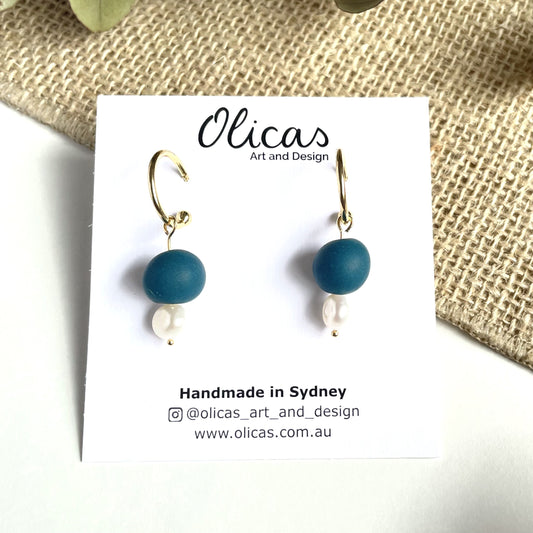 Tilly Dangles with Fresh Pearls in Teal