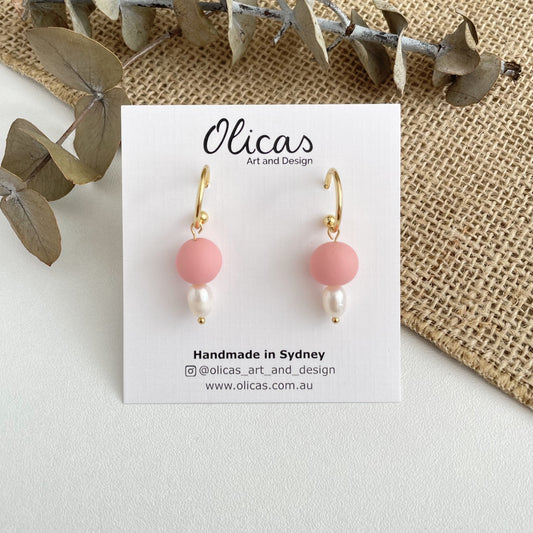 Tilly Dangles with Fresh Pearls in Salmon Pink