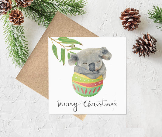 Watercolour Christmas Card - Koala - Merry Christmas