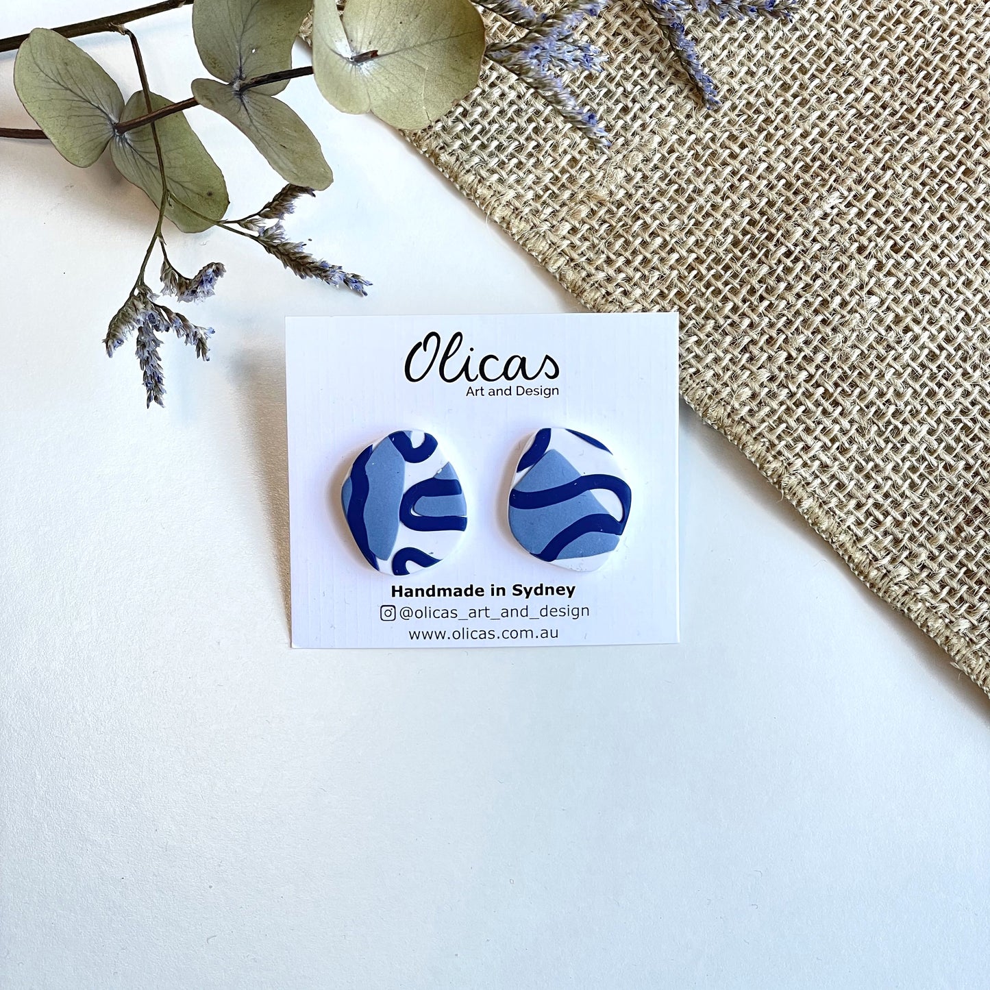 Adie Studs in Blue Wiggles Pattern