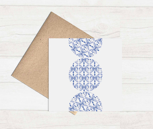 Watercolour Greeting Card - Blue Pattern