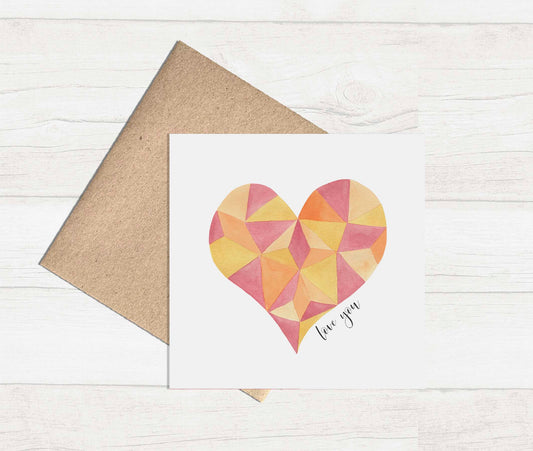 Watercolour Greeting Card - Heart Love you