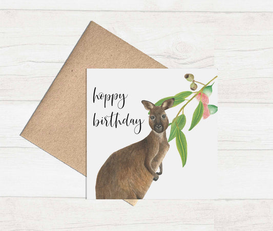 Watercolour Greeting Card - Kangaroo Hoppy Birthday